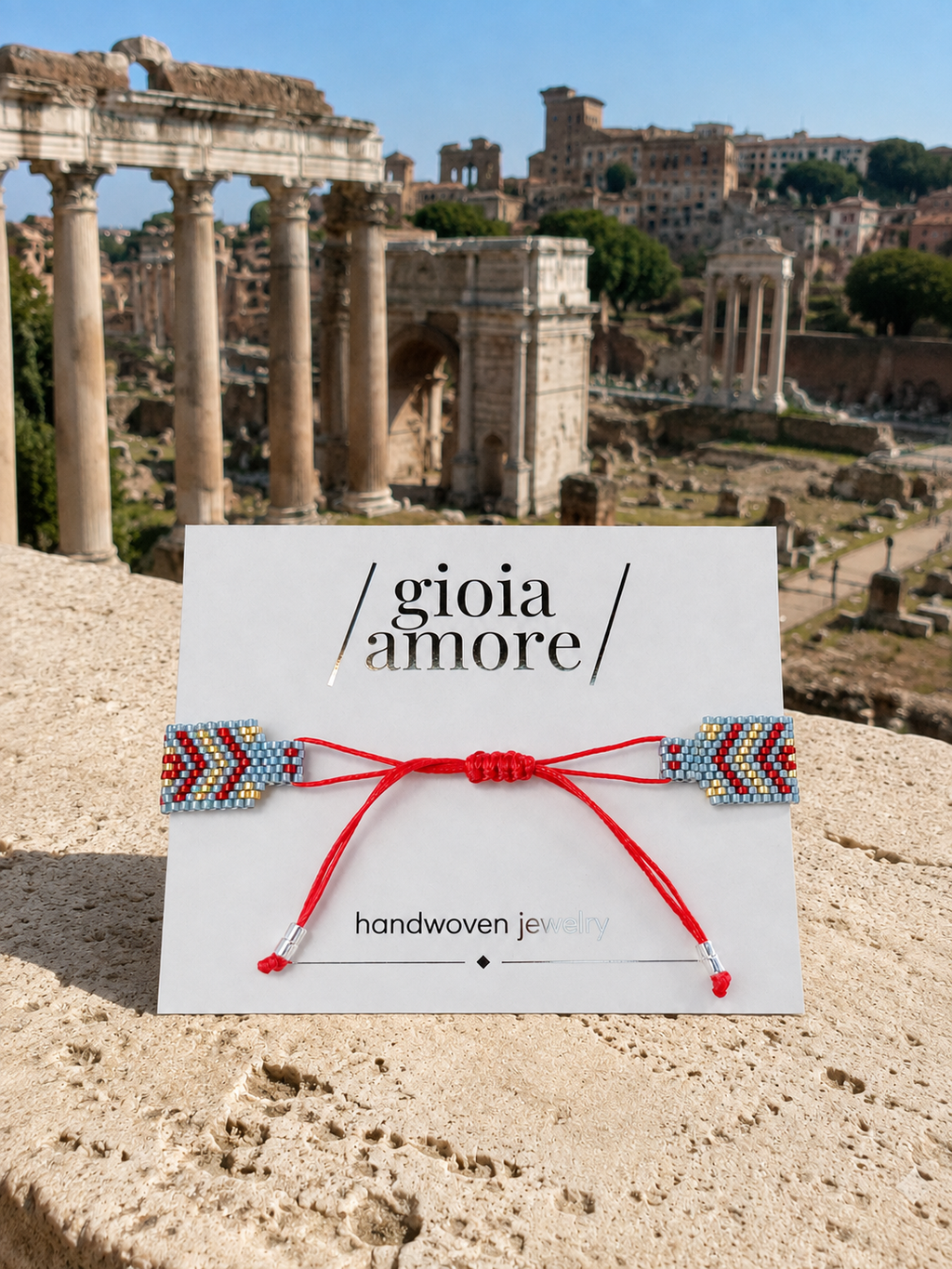 Brățară Miyuki handmade ROME cu model geometric și piesă centrală placată cu aur de 18K