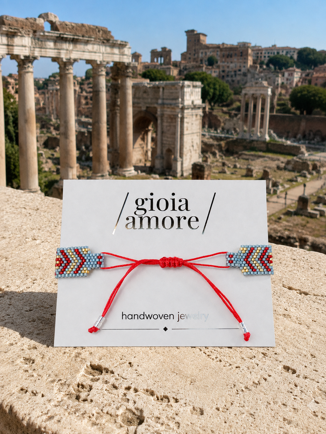 Brățară Miyuki handmade ROME cu model geometric și piesă centrală placată cu aur de 18K