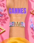 Brățară Miyuki personalizată CANNES, în nuanțe de roz pudrat, coral și auriu, cu inițiala M