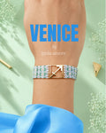 Brățară Miyuki personalizată VENICE, în nuanțe de verde mentă, gri-argintiu și albastru pal, cu zodia Săgetător